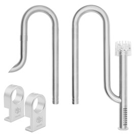LINLAN 304 Stainless Steel Lily Pipe Inflow and Outflow with Mini Aluminum Alloy Pipe Holder, Fits 16/22mm(5/8" i.d.) Filter Hose, Ideal for Rimless Aquariums (16mm-with Skimmer)