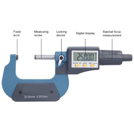 Micrómetro Digital Medidor de Pantalla Electrónico 0.00005in/0.001mm Grosor Medición de Diámetro Calibre 25-50mm