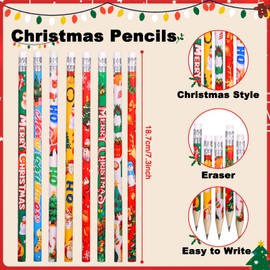 emzrivo Christmas Pencils Xmas Wood Pencils with Eraser Christmas Holiday Pencils Snowman Pencils Santa Elk Pencil Assorted Christmas Stationery Pencil Christmas Party Supplies, 8 Styles(48)
