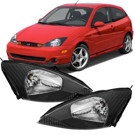 2PCS Headlights Assembly For 2000 2001 2002 2003 2004 Pre-Facelift Ford Focus SE LX ZTS ZX3 ZX5 LX Halogen Headlamp Black Clear Lens