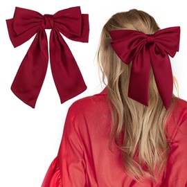 Oversize Super Big Bow Hair Ties for Women Girl, Classy Burgundy Summer Ponytail Holder, Back to School Outfits, Gift Hair Band Spring Clips for Mom, Elegant Hair Styling Accessories, 1 Pack