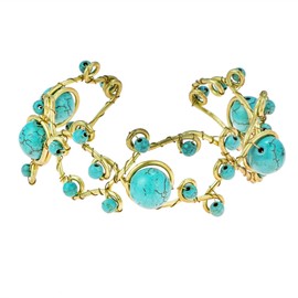 AeraVida Elegant Princess Jasmine Inspired Open Swirl Simulated Blue Turquoise Brass Bracelet Cuff