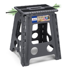 ACKO Folding Step Stool Foldable 16 Inch Stools for Adults and Kids, Plastic Stools Tall 400 lbs Capacity, Collapsible Stool for Kitchen, Stepping Foot Stool with Handle, Dot Grey, 1 PC