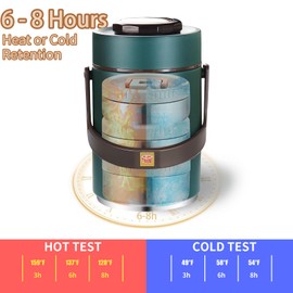 Gicklov 67 oz Adults Stainless Steel Vacuum Insulated Wide Mouth Soup Food Thermo Hot Food Jar with Keep Thermal Portable 3 Tier Stackable Bento Hot Food Containers Lunch Boxes (67 oz Green)