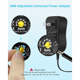 Aclorol 36W Universal AC/DC Power Adapter 3~12V 3A Adjustable Power Supply 100V-240V AC to DC 3V-12V 9V 7.5V 6V 5V 4.5V 3V 3A 2.5A 2A 1A Converter Switching with Polarity Converter & 14 Tips