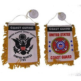 AES USCG Coast Guard Double Sided Mini Flag 4"x6" Window Banner w/Suction Cup