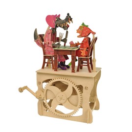 Clockwork Dreams Little Red Riding Hood Wood Gear Toy w/Hand Crank, Printed Wood Pieces -Sustainable Automata Wood Toys
