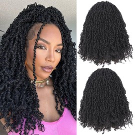 Yanky Twist Braids Crochet Hair 14 Inch 30 Strands/PCS Pre-looped Ombre Bohemian Spring Senegalese Twist Crochet Hair For Black Women(8 PCS,1B)