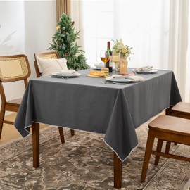 Simple&Opulence 140 x 180 cm Rectangular Tablecloth, 280 GSM Cotton Canvas Tablecloth, Waterproof & Wipeable & Durable, 4-6 Seats Tablecloth for Dining, Kitchen, Outdoor, Grey