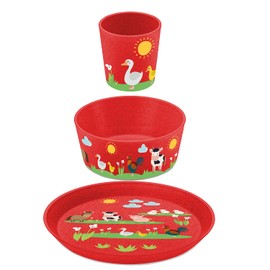Kids Set Farm Small Plate + Bowl + Cup Organic Red