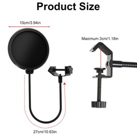 Pop Protection, Microphone Pop Filter, Microphone Pop Protection, Windproof, Mic Pop Filter, with 360° Flexible Gooseneck, for Studio, Recording, Black