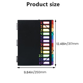 Expanding File A4, Portable Document Folder A4 with 12 Compartments, 24 Pockets Document Folder Folder, Sorting Folder with Elastic Band for School Office Supplies (Black)
