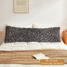 XeGe Fluffy Leopard Print Body Pillow Cover, Cheetah Print Plush Fuzzy Faux Fur Body Pillowcase with Zipper, Farmhouse Shaggy Furry Long Pillow Cover For Women Side Sleeper, 4.6ft, Light Grey