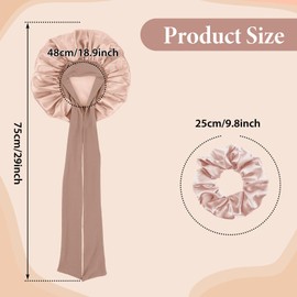 Große Duschhaube mit Haargummis Satin Bonnet für Damen, Seidenhaube zum Schlafen, weiche Haube für lockiges Haar Zopf (Champagner)