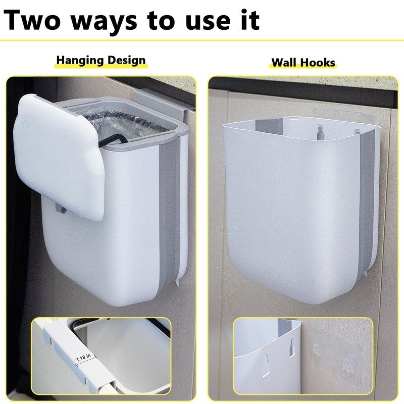 Soddeph 3.2 Gallon Foldable Hanging Trash Can with Lid for