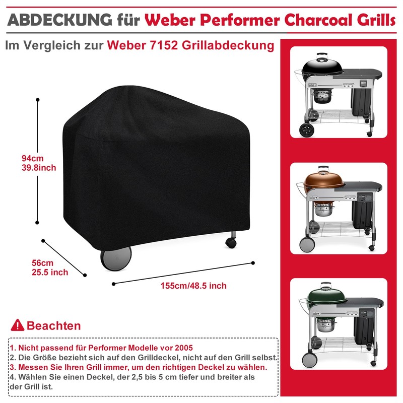Cover Fits Weber Performer Charcoal Grills, 22" (Compared to Weber