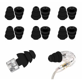 Small Size 6 Pairs Triple Flange Compatible with Shure SE215 Pro Ear Tips, Noise Reduce with 2mm Connector Hole Eartips Earbuds Compatible with Etymotic Research/Klipsch/Westone - S Black