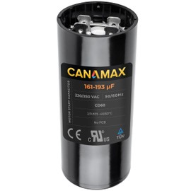Canamax Premium 161-193 uf MFD 50/60 Hz 220-250 VAC Volts Round Start Capacitor - Exact Fit for OEM Single Phase Motor Capacitors Condenser Straight Cool or Heat Pump Air Conditioner