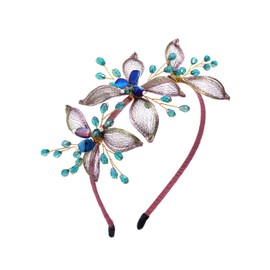 IYOU Bridal Wedding Headbands Green Flowers Copper Wire Headband Vintage Crystal Prom Tea Party Hair Accessories for Women