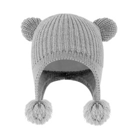 KAKU NANU Baby Hat Winter Bear Toddler Earflap Hat Pom Pom Hats for Babies Unsex Beanie 1-2 Years Grey
