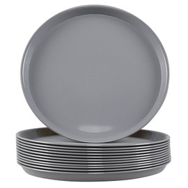 Rinboat 12 Pcs Round Restaurant Serving Trays, Food Meals Server Trays, Cafeteria Food Trays, Plastic, 13.5 Inches, Gray