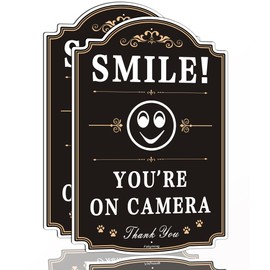 Smile You're On Camera Signs Video Surveillance Signs 12 x 8 Inches Home Business Driveway Alert CCTV Security Camera Warning Signs Metal Rust-Free Aluminum, Indoor or Outdoor Use, 2 Pack