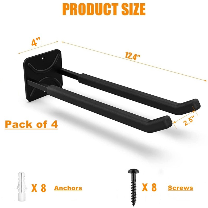 TORACK 4 Pack Garage Storage System Hooks, Heavy Duty Wall