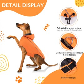 Vejaoo XZ015 Dog Raincoat, Waterproof, Reflective Rain Jacket with Hood for Dogs, Adjustable, Windproof Rain Jackets for Small, Medium, Large Dogs, Walking (Orange, S)
