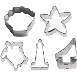 Mini Nautical Cookie Cutter 5 Piece Set from The Cookie Cutter Shop - Mini Seashell, Starfish, Lighthouse, Sailboat, Sea Turtle Cookie Cutters - Tin Plated Steel - Made in the USA