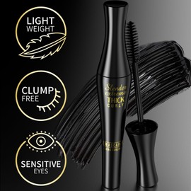 Mascara Black, Black Volume and Length Waterproof,Longer Voluminous Curling Long Lasting Fibre Mascara,No Smudge Maskara,Long Lasting Tubing 4D Silk Fiber Vegan Mascara for Makeup Cosmetics