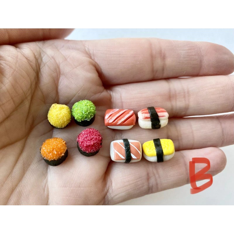 14 Pcs miniature dollhouse Handmade Clay sushi Hand roll Tempura