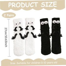 Funny Socks Fuzzy Cozy Thick Warm Holding Hands Socks with 3D Eyes, 2 Pairs Non Slip Crazy for Kids, Mid-tube Couple Slipper for Winter Sleep Home-