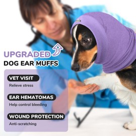 PUMYPOREITY Dog Calming Hoodie, Adjustable Ear Cover for Anxiety Relief, Soft Headband for Dog Hematoma, Pet Thunderstorms Ear Protection, Comfort Hoodie for Fireworks, Thunderstorms, M, Purple