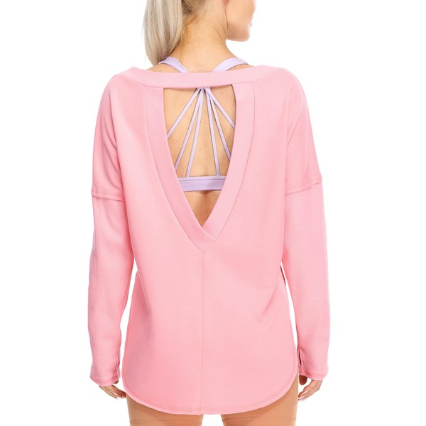 icyzone Women's Open Back Long Sleeve Crewneck Backless Athletic Tops