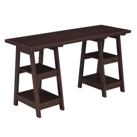 Convenience Concepts Designs2Go Double Trestle Desk with Shelves, Espresso