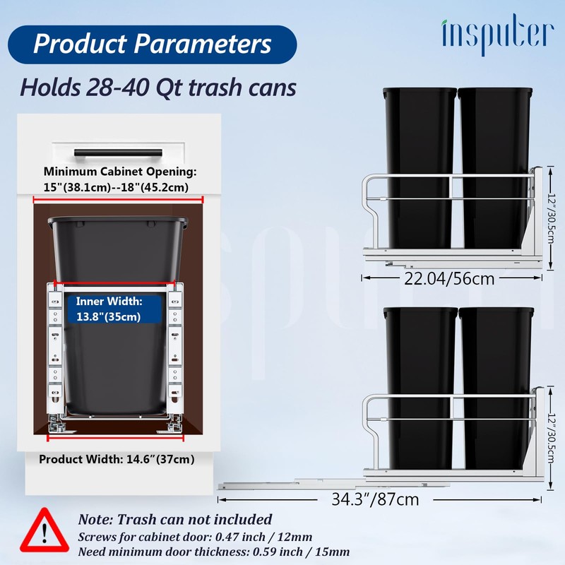 Insputer Dual Pull Out Trash Can Under Cabinet with Soft-Close