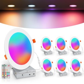 VARICART 6 Inch LED Recessed Lights, RGB & 2700K-6000K Dimmable Canless Wafer LED Downlights with Remote Control, 16W, 1500 LM, ETL Certified, 6 Pack