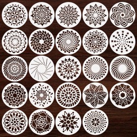 24 Pcs Mandala Stencils Reusable Stencils for Painting on Wood Mandala Dot Stencil DIY Craft Template for Painting on Rock Furniture Canvas Wall Home Decor Supplies, 5 Inch