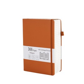 Thick College Ruled Notebook with 366 Numbered Pages, A5 Journals for Writing with 100GSM Lined Paper, Hardcover Leather Notebooks for Women Men School Note Taking Office Work Diary, 5.7"x8.3" Brown