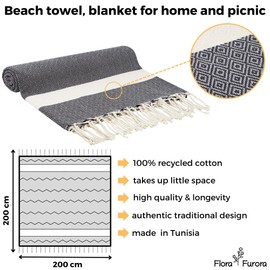 Beach Towels XXL Extra Large OVERSIZED 200x200 cm - Premium Quality | Holiday Essentials Travel Towel - Cotton Fouta Towel + Picnic Blanket Sand Free, Swim Sun Lounger Towels Men Women | Throw Blanket