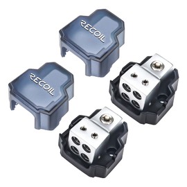 RECOIL SDB14P 4-Way Mini Power Distribution Block, 1 X 4/8 Gauge in / 4 X 8/10 Gauge Out Power Distribution Ground Distributor Block for Car Audio Amplifier Splitter, 2 Pack