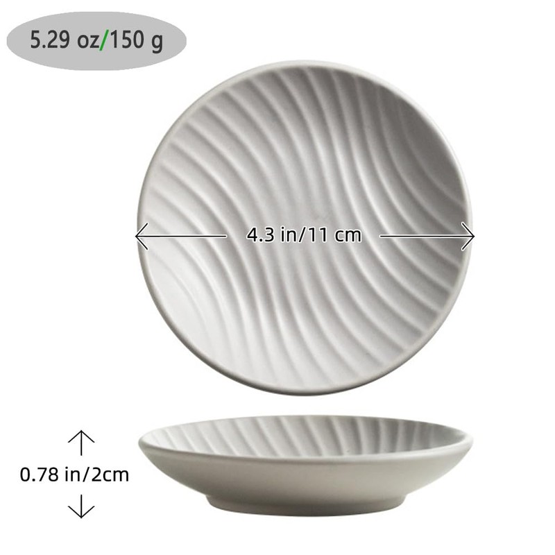 Chic Round Soap Dish, Modern Minimalist Striped Design Ceramic Tray(Oatmeal)