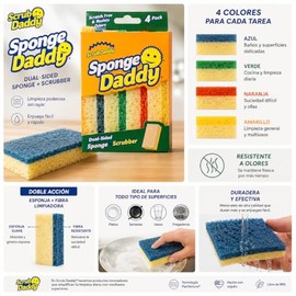 Scrub Daddy Esponjas Sponge Daddy, Fibra más Esponja, 3 Paquetes de 4 esponjas (Total 12 Piezas)                                                      