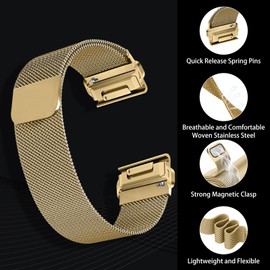 ZoRoll 20mm Quickfit Metal Strap Compatible with Garmin Fenix 8 43 mm/7S Pro Solar/7S/6S/6S Pro/5S, Stainless Steel Mesh Wristband, Replacement Band for Garmin Descent Mk3S/3Si/Mk2S - Gold(S)