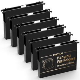 Extra Capacity Plastic Hanging File Folders,12 Pack Reinforced Hang Folder, Heavy Duty 1 Inch Expansion, Filing Cabinet Folders Letter Size for Bulk Files/Medical Charts, Black