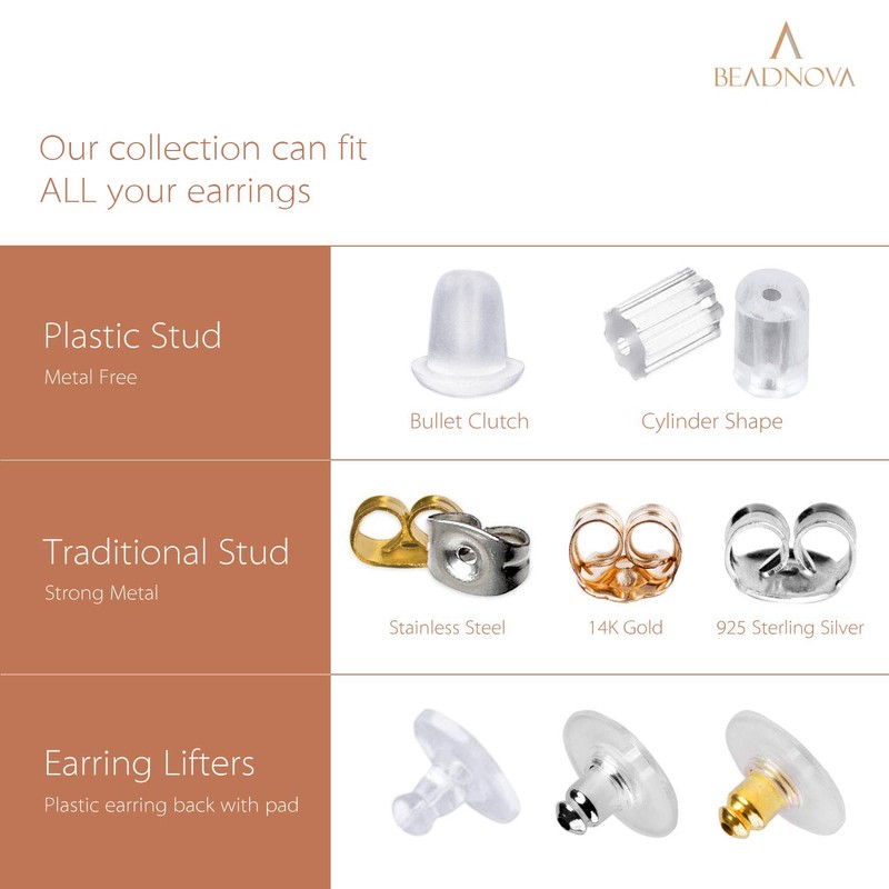 BEADNOVA Earring Backs Replacements Earring Backing Silver Plated Pierced Hypoallergenic