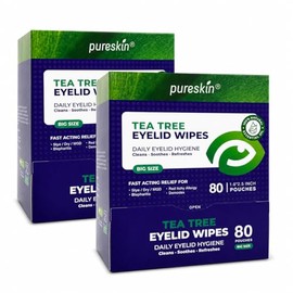 Pureskin Eyelid Wipes with Tea Tree Oil - No-Rinse Eye Lid Scrubs (160 Count)