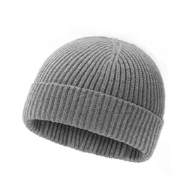 Zylioo XXL Short Fisherman Beanie,Knit Cuff Trawler Hat for Big Heads,Large Stretchy Knitted Warm Hat Skullcap Gray