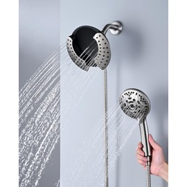 INAVAMZ Shower Heads with Handheld Spray Combo: 7.2" Rainfall Shower Head & Handheld Shower Head 2-IN-1 Shower Head with 60" Rotatable Stainless Steel Hose Nickel, Shower Trim Systems
