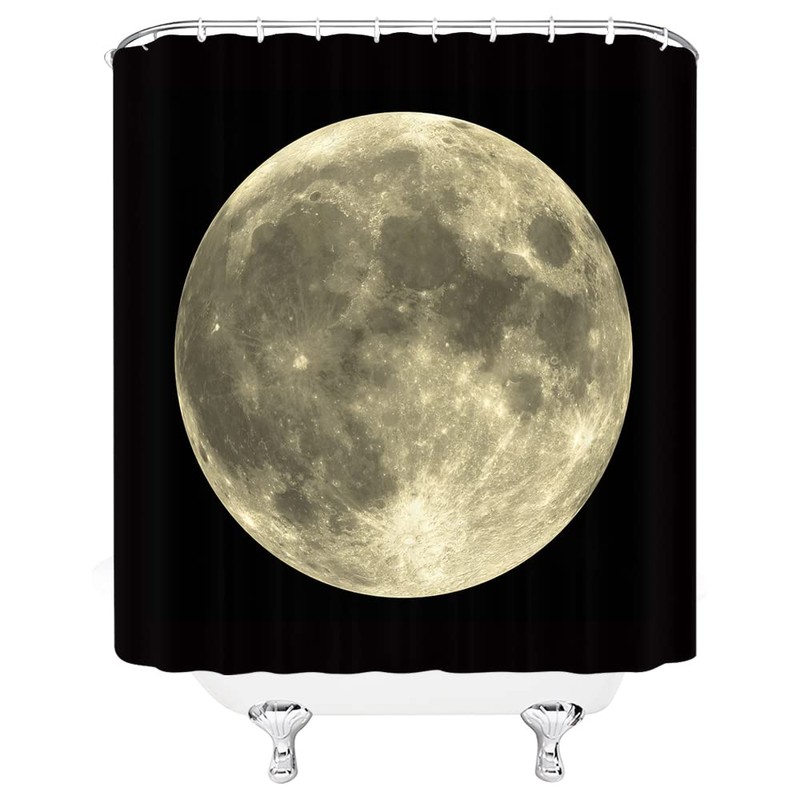 WUASDCS Full Moon Shower Curtain Mysterious Gray Planet Black Background